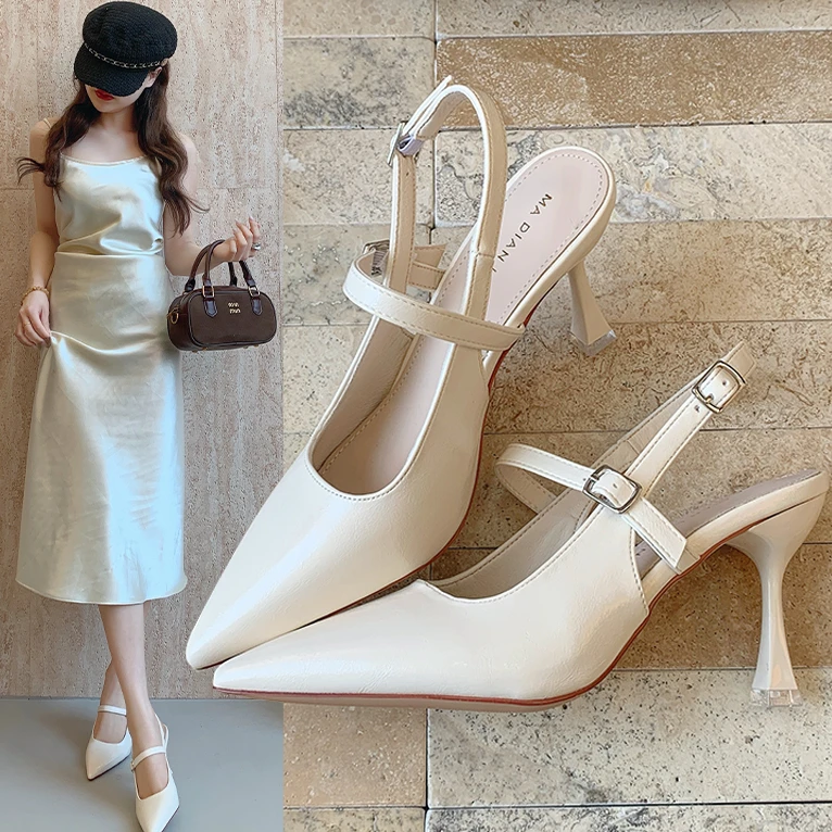 2025年春夏新款一字带包头凉鞋法式高级仙风女尖头配裙子高跟鞋女