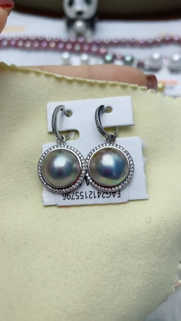 【闪购商品】拼合珍珠（马贝珠）耳饰银S925镶嵌W57