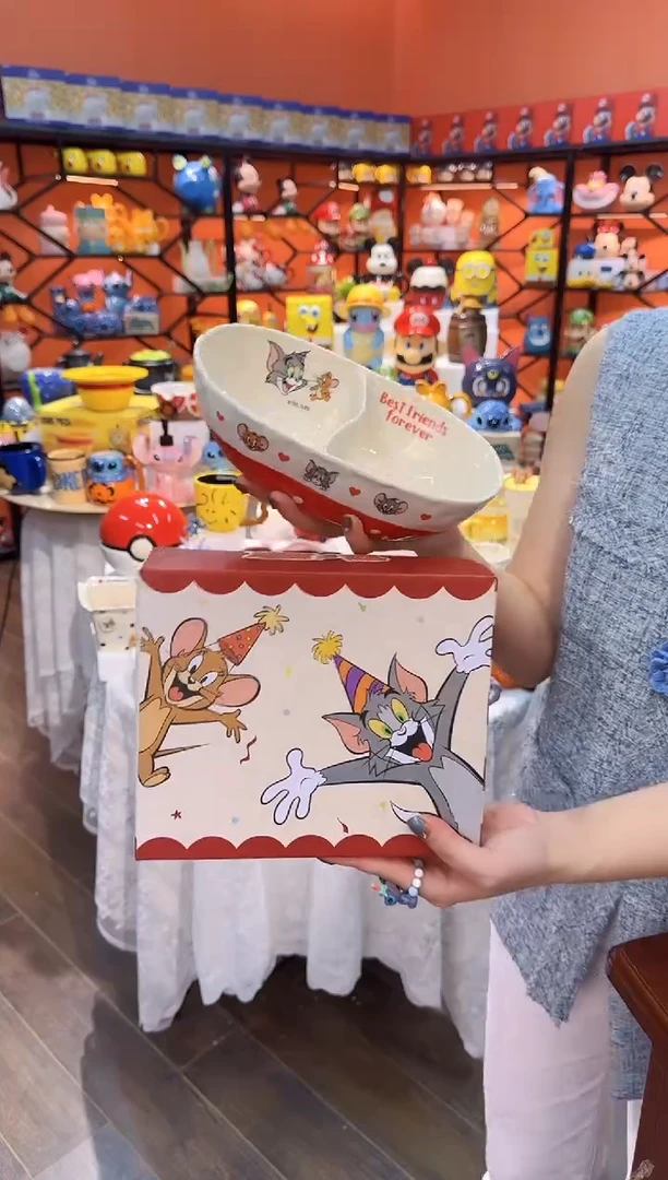 瓷片@@猫和老鼠红色波点陶瓷分餐盘