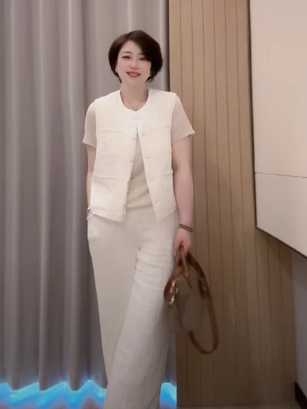 【U.M】 白鹭100进口欧盟亚麻小香圆领马甲