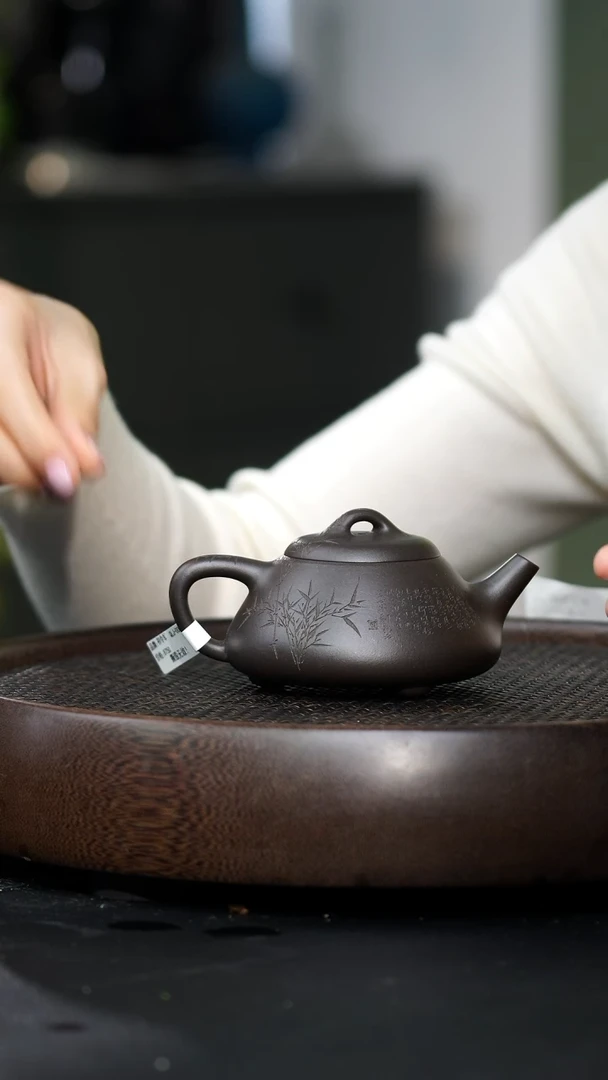 瓦*QLJ-0054曼生石瓢-一厂天青黑-160cc