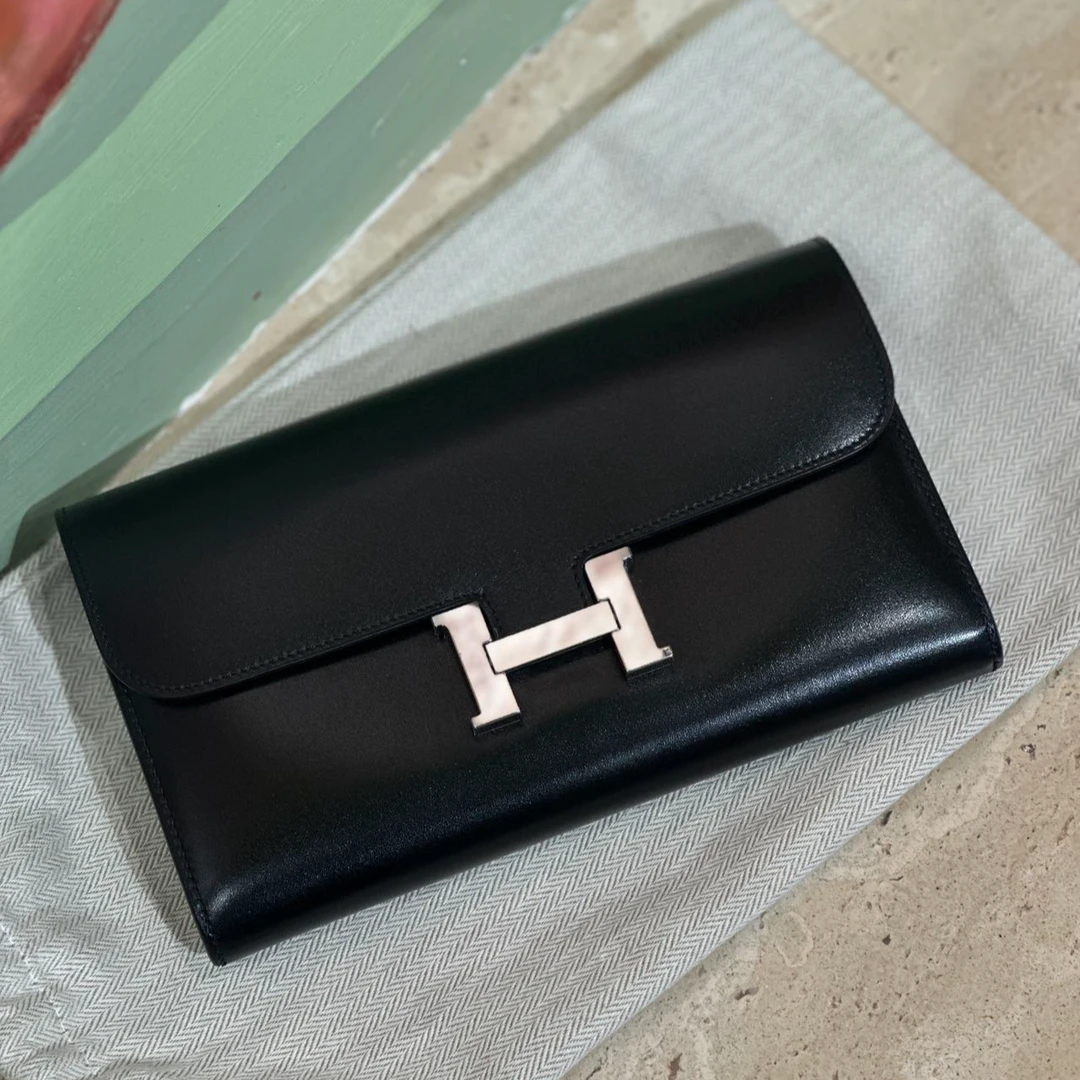 95新 Hermes/爱马仕 康康 钱包 黑银 box D/122306
