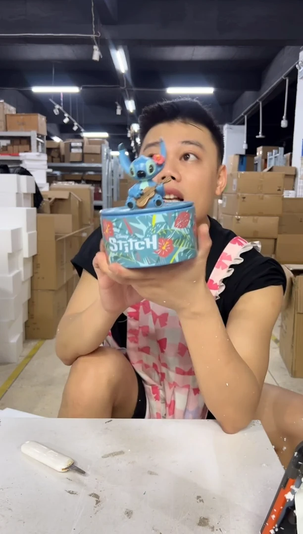 瓷片喇叭花史迪仔首饰盒