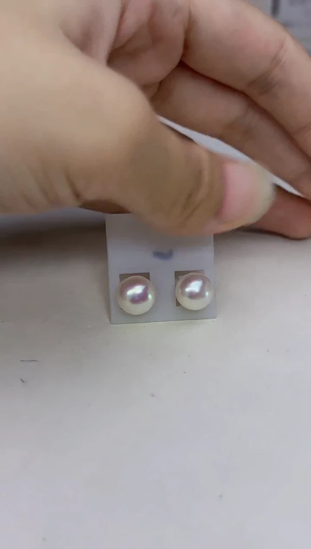 银S925镶嵌淡水珍珠耳钉8MM淡水珍珠耳钉