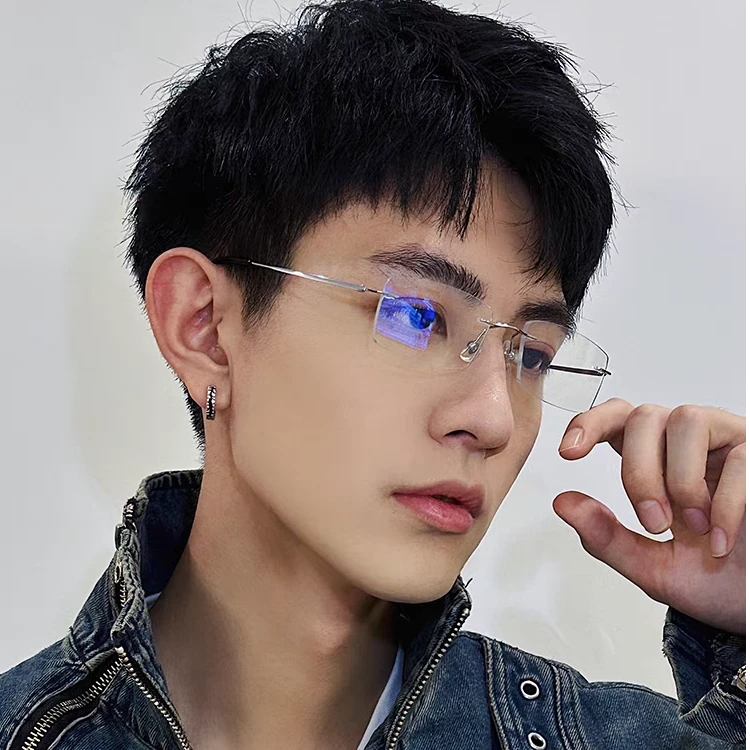 超轻纯钛无框近视眼镜时尚高颜值可配度数高级感无墨镜男款切边