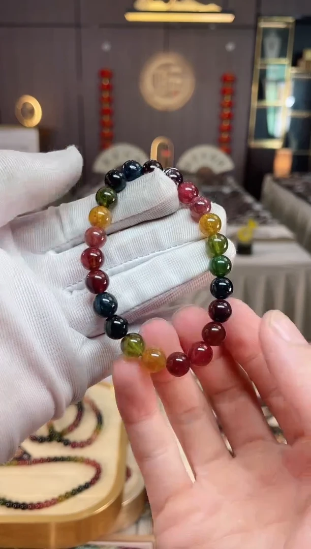 未镶嵌老矿碧玺彩虹单圈手串8mm+碧玺xion多样性发一条