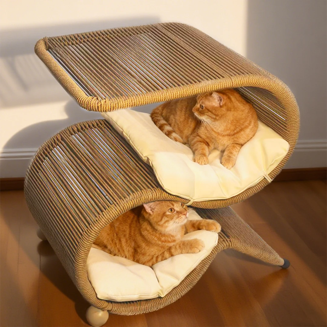 宫喵喵茶边几藤编宠物窝猫窝狗窝手工编织四季通用夏季冬季软垫