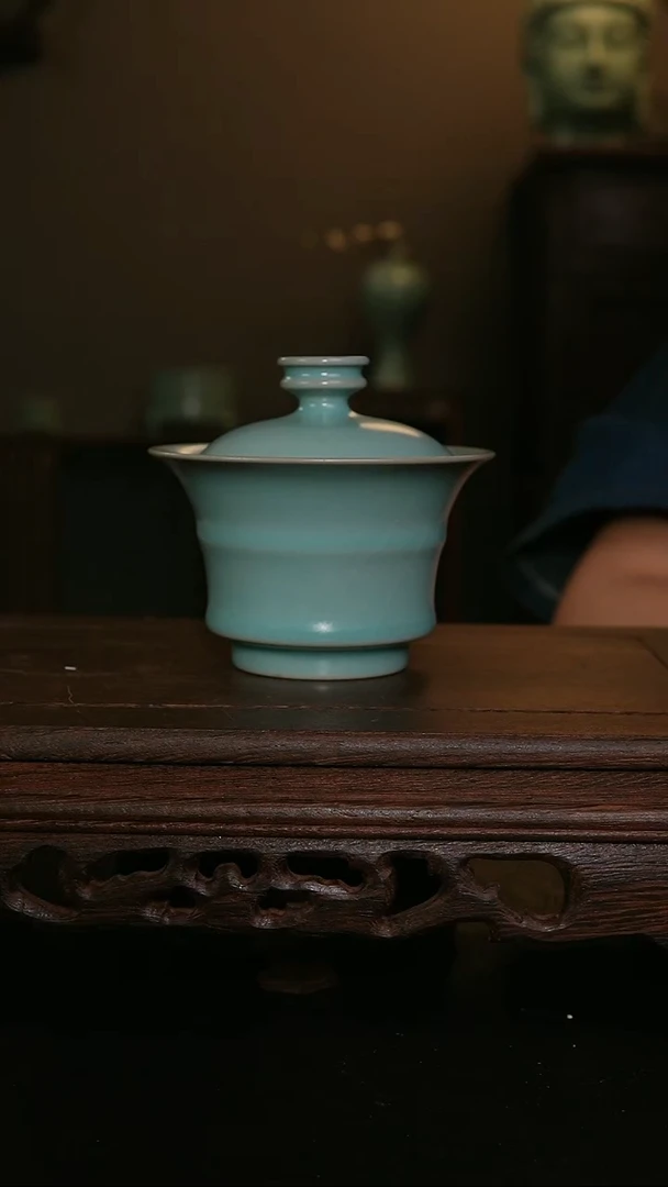 摆件仿古手工竹节盖碗