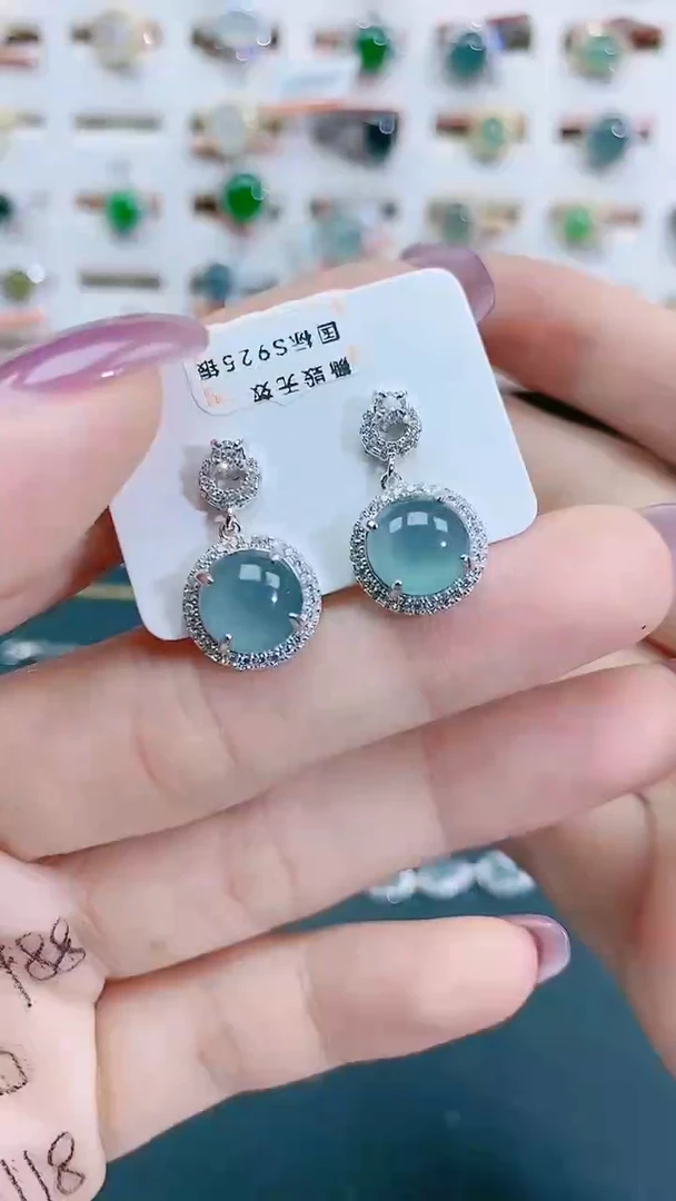 银S925镶嵌翡翠耳饰天然翡翠