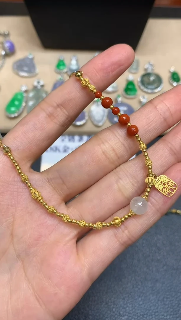 18K金镶嵌手链翡翠珠子【无服务费【48小时鉴赏期】