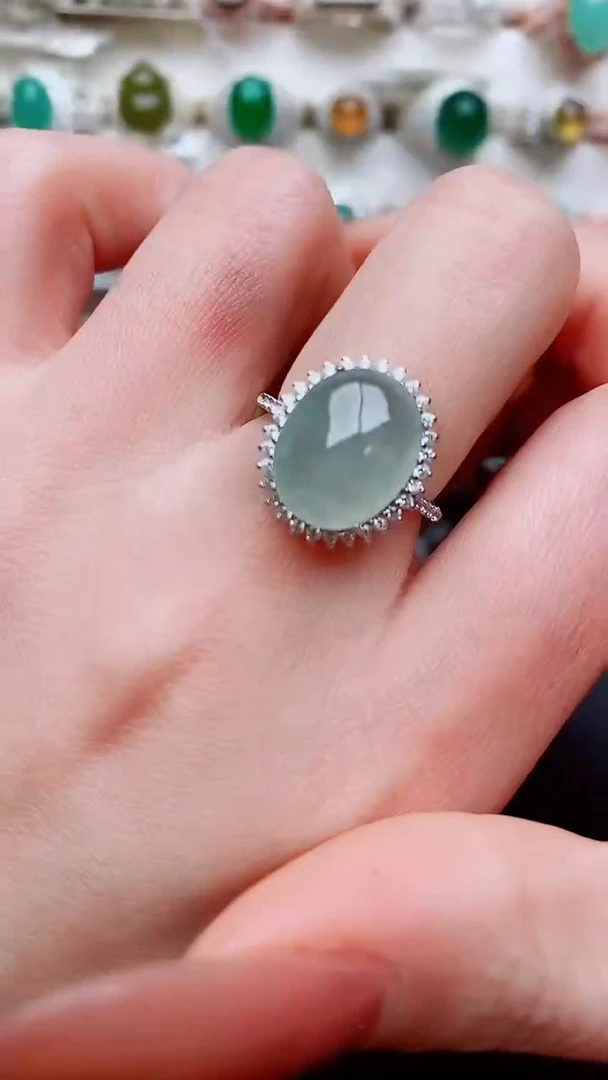 银S925镶嵌戒指翡翠...