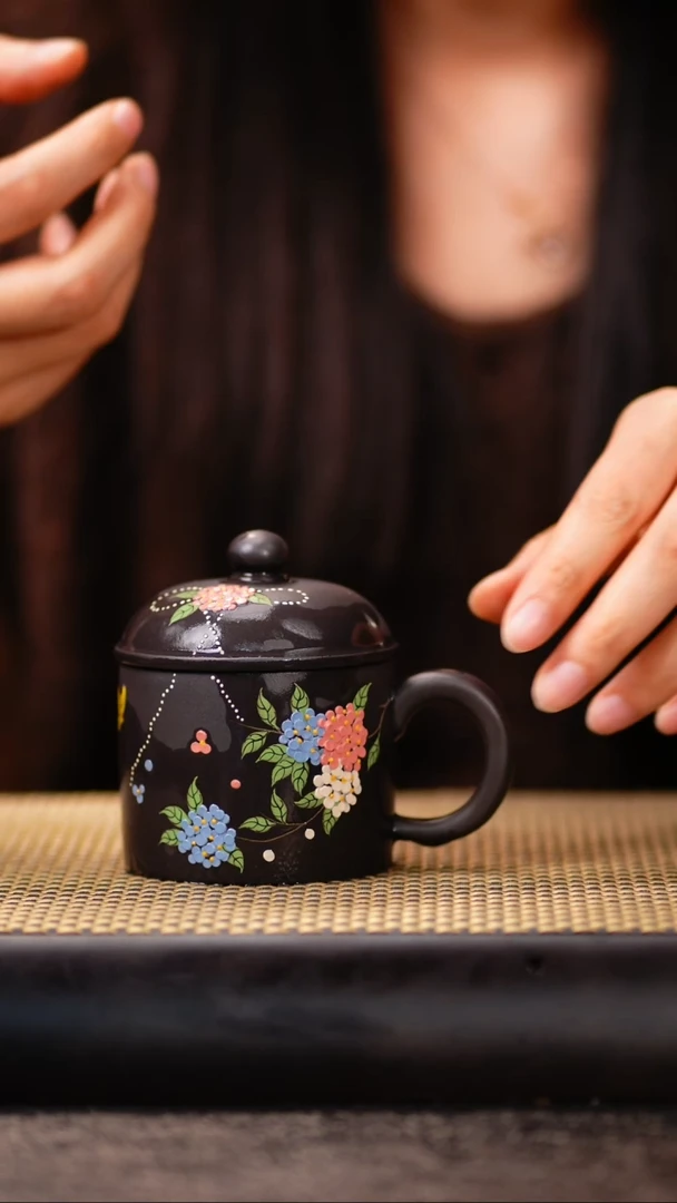 74小鱼古乌泥绣球花盖杯