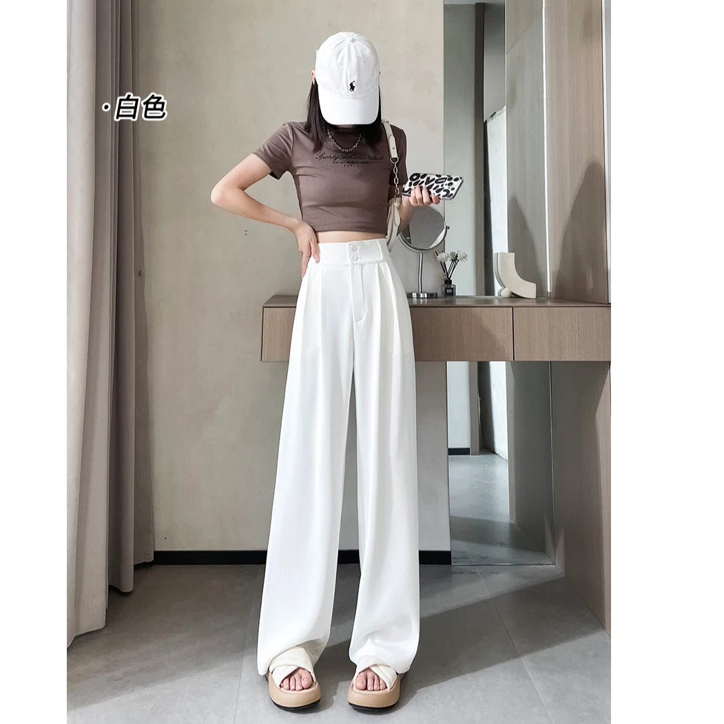 冰丝阔腿裤子女2025新款夏季薄款高级感垂感直筒休闲黑色西装长裤