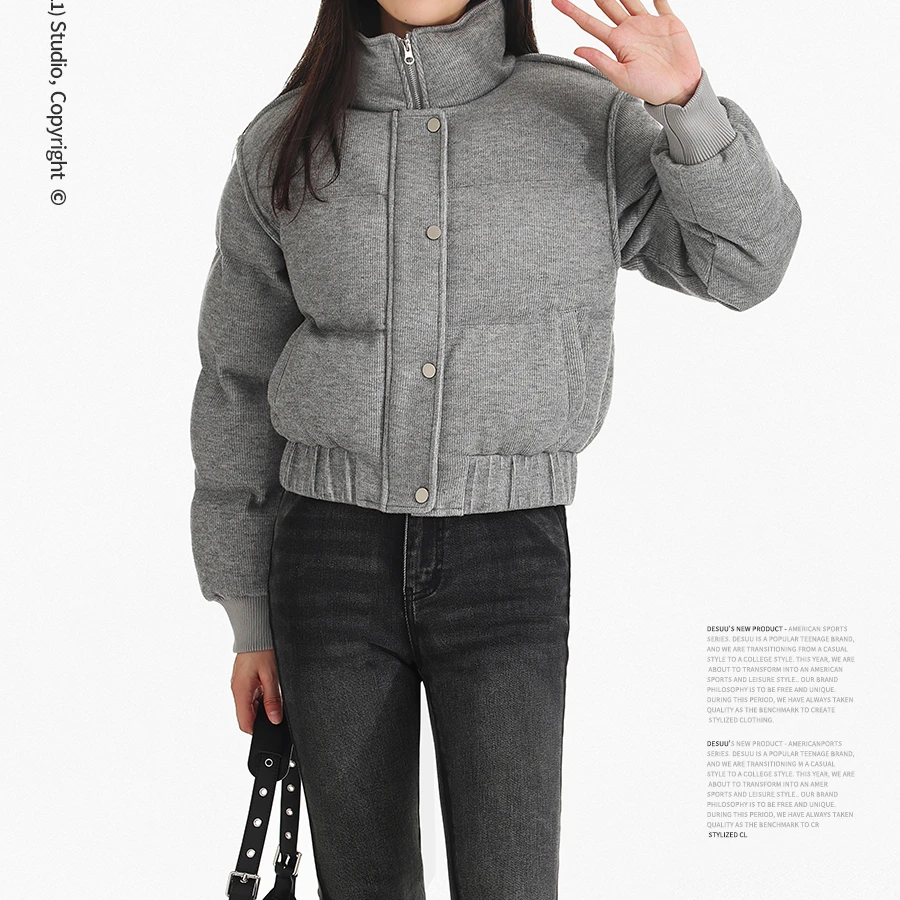 【SEE高弹绒】冬季短款立领棉服外套纯色加厚保暖百搭上衣