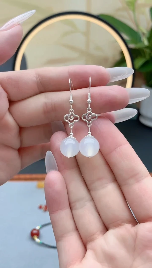 玛瑙/玉髓耳饰银S925镶嵌630