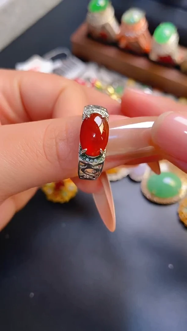 银S925镶嵌戒指翡翠天然