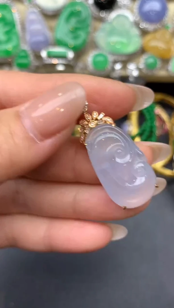 翡翠18K金镶嵌耳饰371-雪姐翡翠天天见