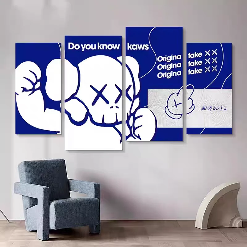 暴力熊客厅装饰画现代克莱因蓝沙发背景墙挂画kaws餐厅床头壁画