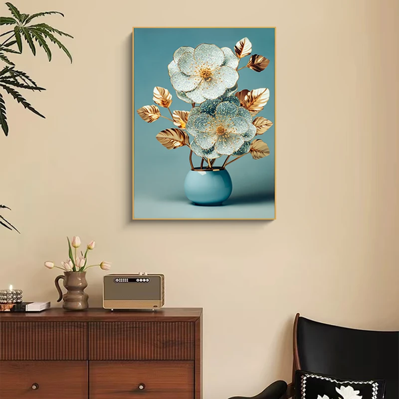北欧轻奢手工镶钻装饰画 花卉高档客厅沙发背景墙餐厅画花瓶6080
