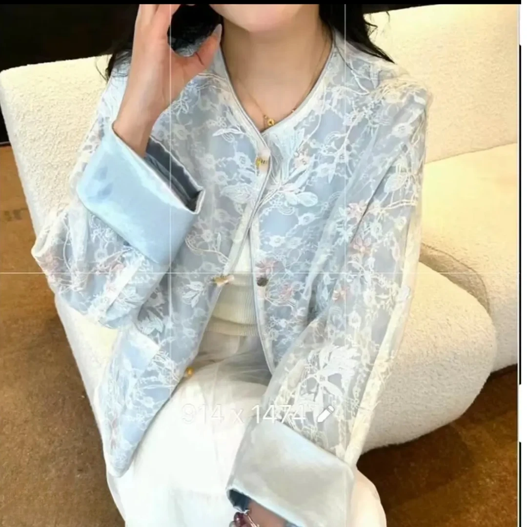 春季新款上衣外套女显瘦宽松版新中式蕾丝复古气质时尚重工刺绣