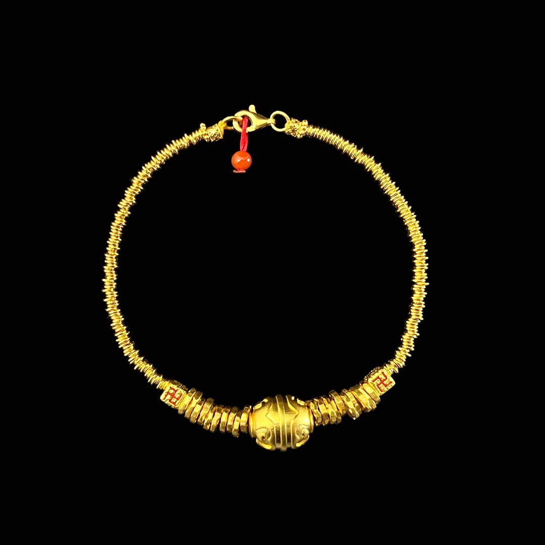 （加）足金+南红达洛盘缠手2.3mm珠9.4*11mm链长16.5-17金15.1g+