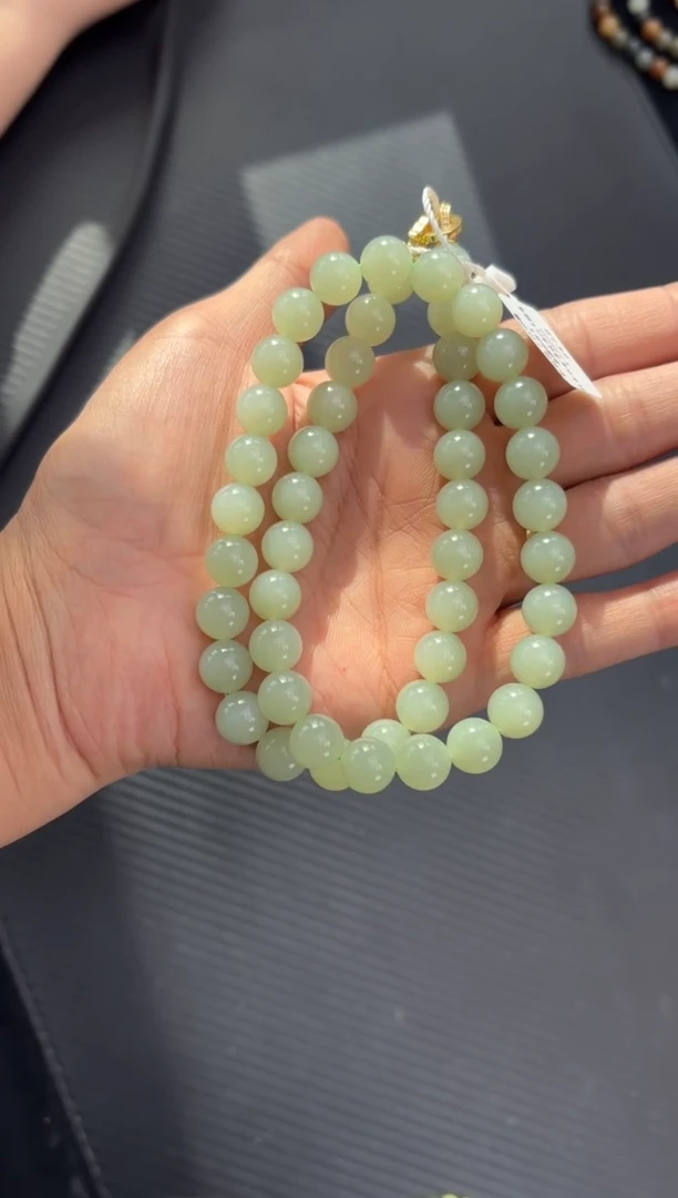 项链未镶嵌和田玉且末近矿微色差高青白卡10*48颗