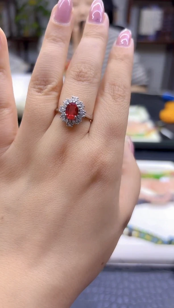 银S925镶嵌戒指红宝石DIY款J100