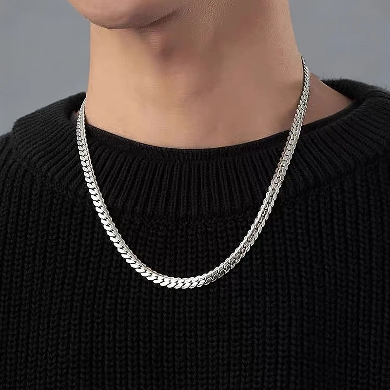 钛钢项链 简约压花古巴项链男士小众嘻哈高级感锁骨链ins钛钢配链