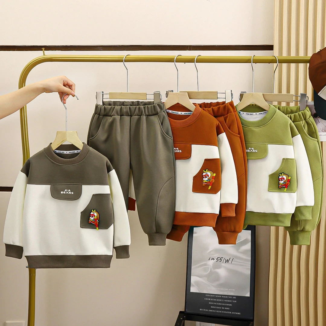 儿童卫衣套装秋季棉男童上衣女童圆领长袖宝宝套头衫小童运动卫裤