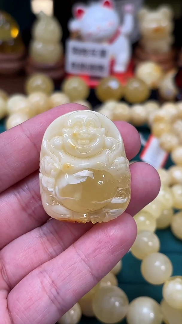 手链蜜蜡未镶嵌H50 精品白花蜡雕刻件 14.64克