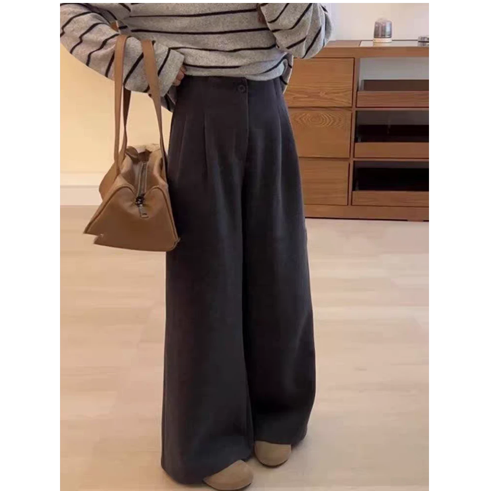 【现货+运费险】2025新款毛呢高腰风加绒加厚款休闲秋季宽松