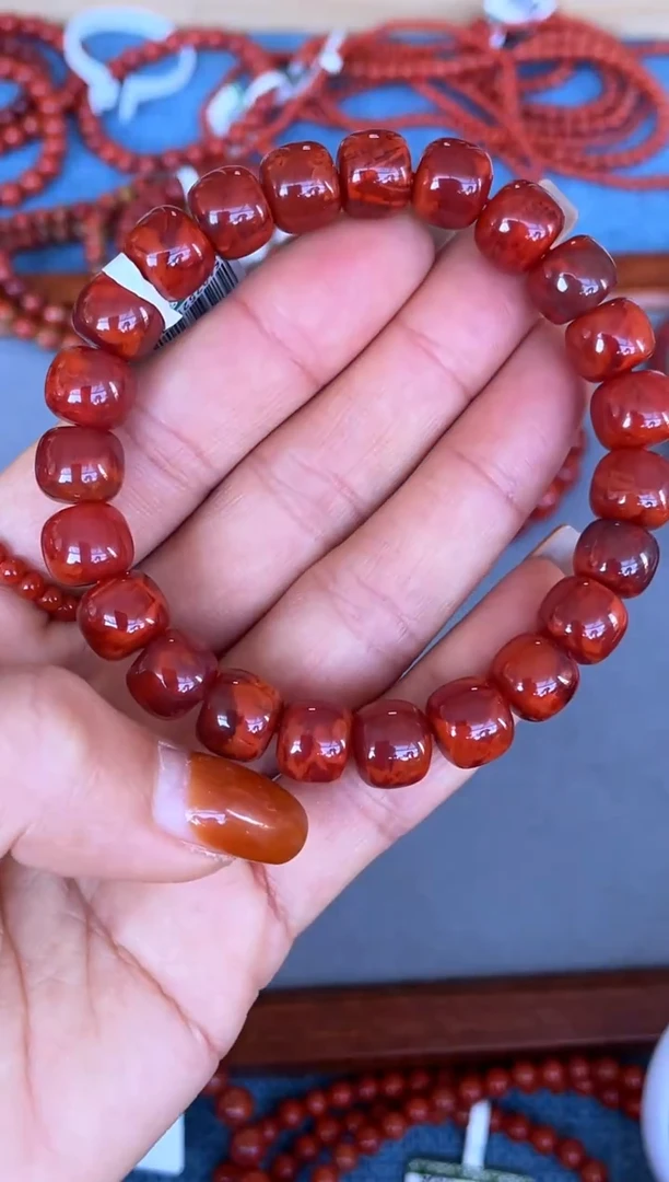 未镶嵌手串南红玛瑙N50凉山瓦西料原矿牛血底双色妖火焰单圈
