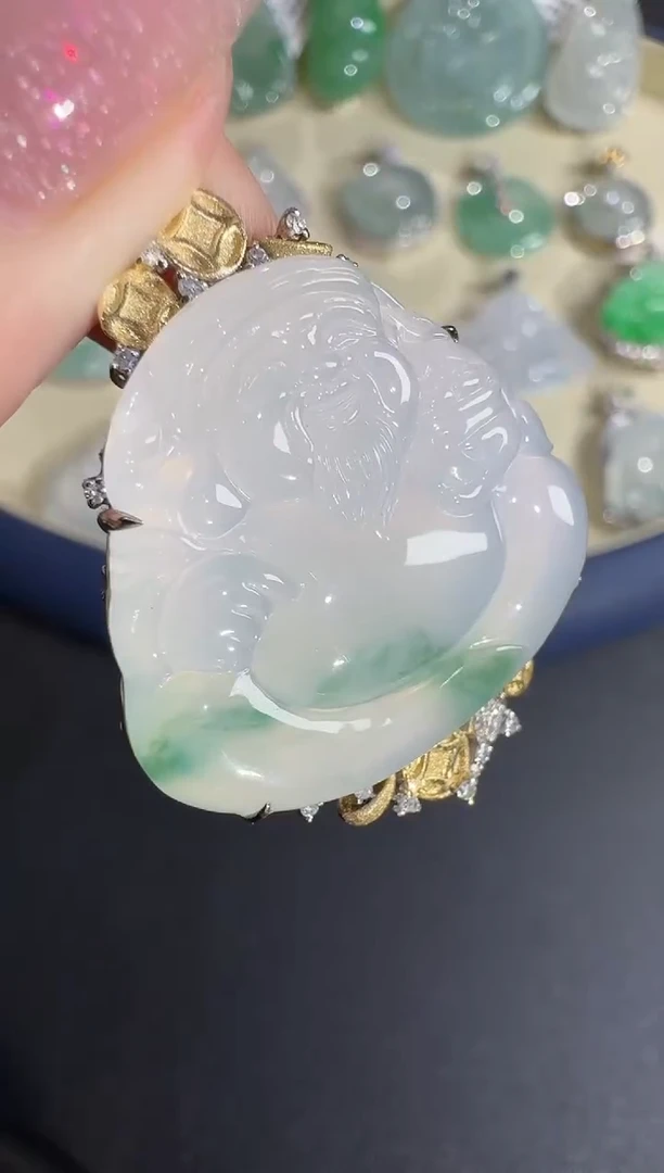 翡翠18K金镶嵌吊坠(不含链)【源头工厂】钻石镶嵌