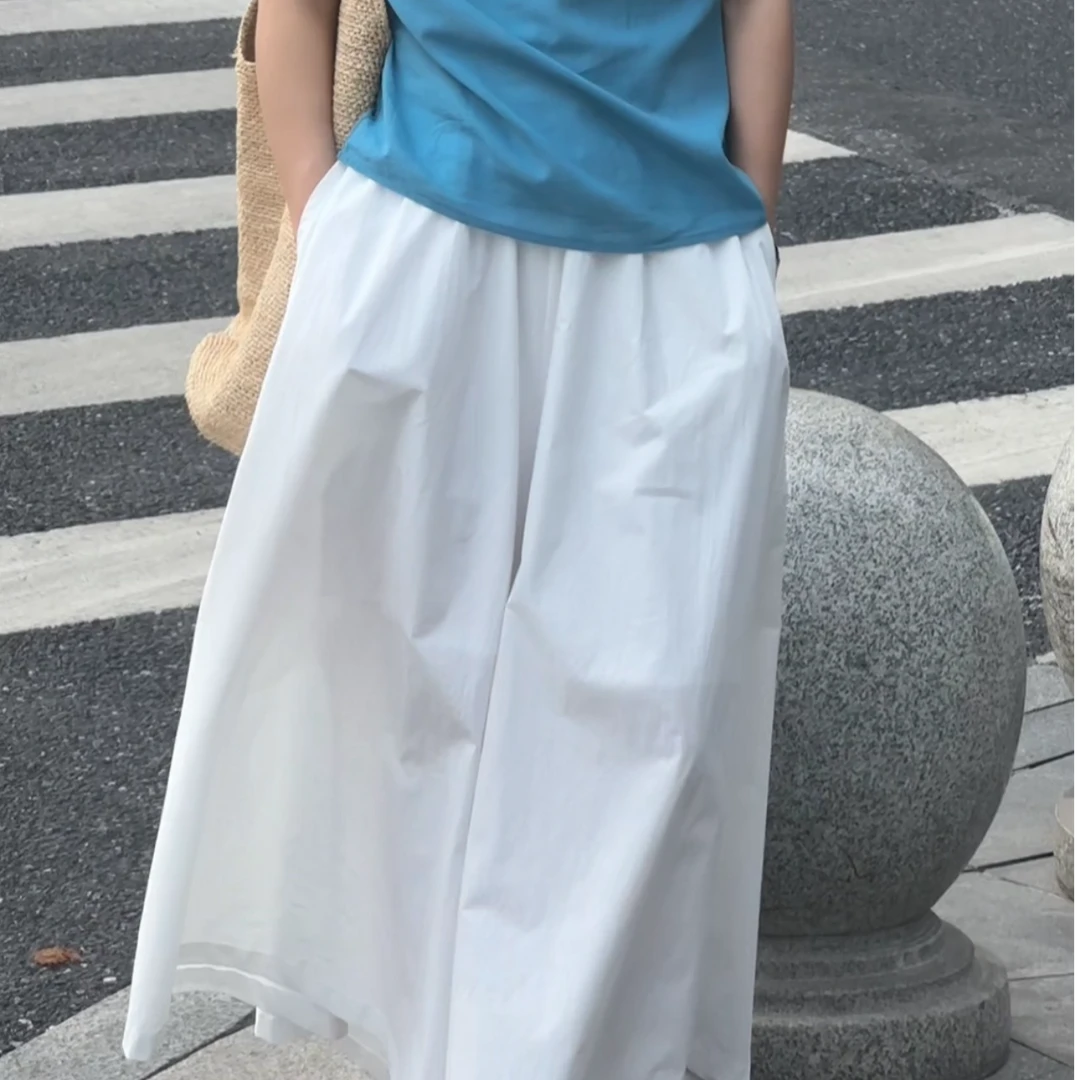 韩系夏季新款松紧腰阔腿显瘦宽松时尚百搭垂感休闲裤裙