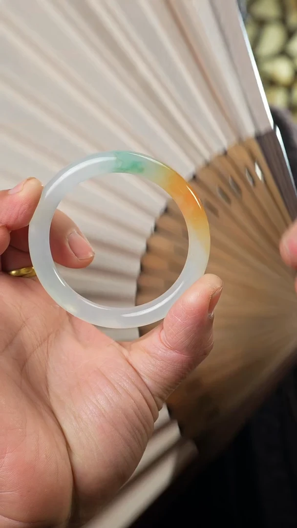 未镶嵌手镯翡翠木*冰糯种福禄寿三彩手镯