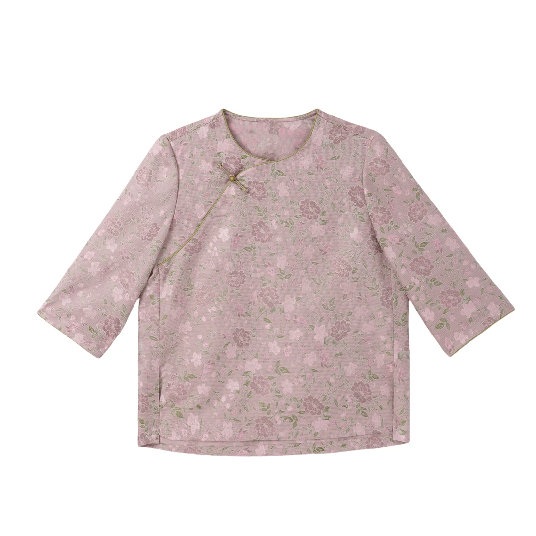 青绮-YZ256738新中式蜀锦绞罗桑蚕丝中国风复古气质短袖上衣女