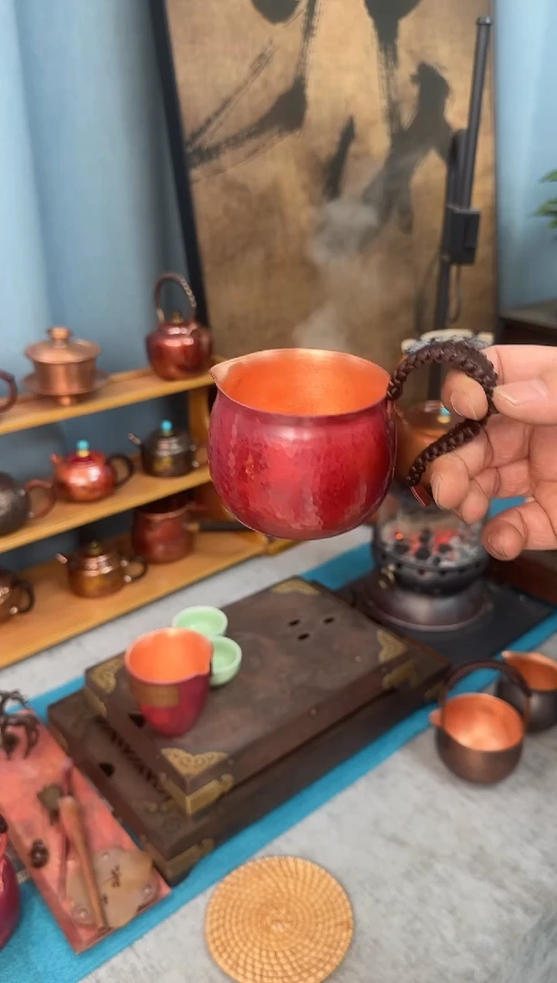 纯紫铜火烧色350毫升S把手公道杯