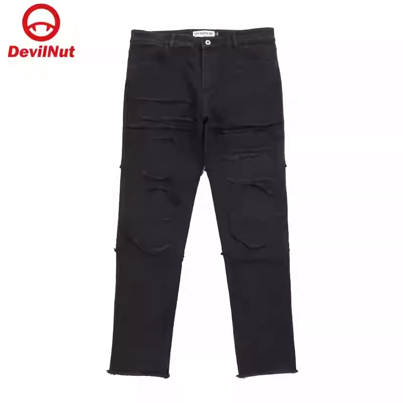 DEVILNUT潮牌恶魔情侣款时尚牛仔裤潮流弹力黑色男款直筒裤子BIB
