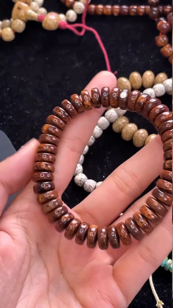 手串星月菩提精工级深珀花皮药片10.9*4.6手串