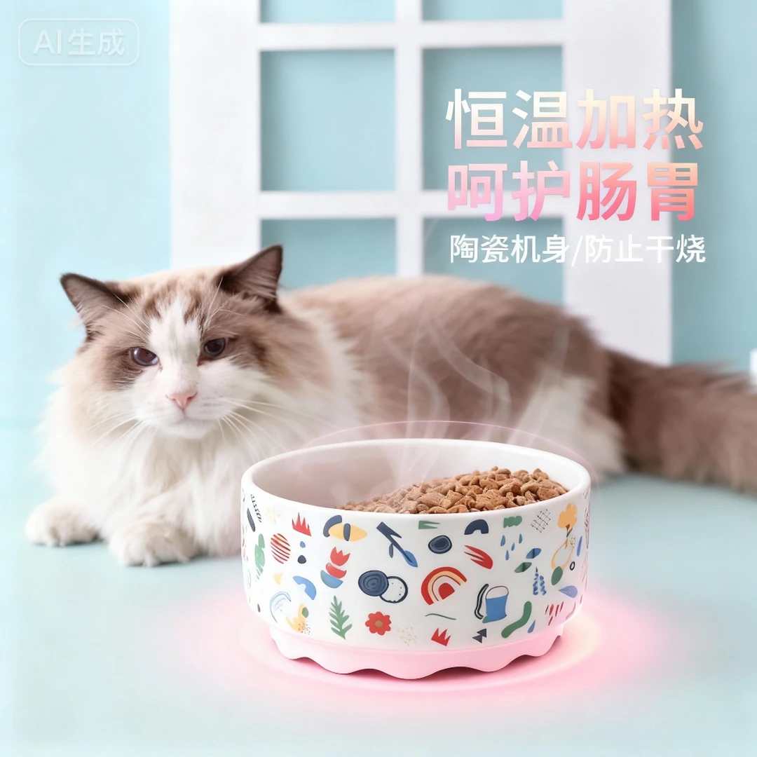 猫咪恒温猫碗 保温水碗 陶瓷猫咪宠物饮水碗 酸奶机猫咪饮水机