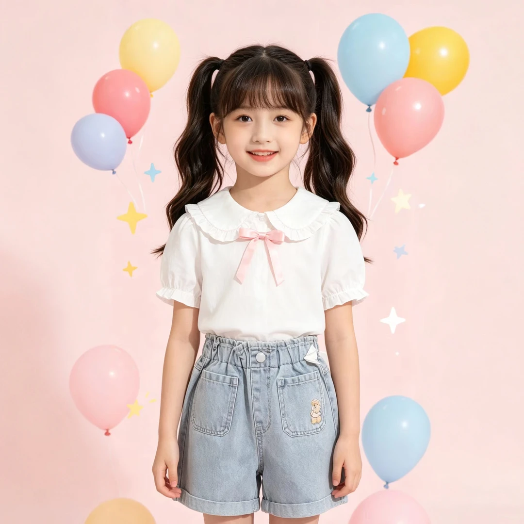 【小飞象】女童小熊牛仔短裤裤子863567