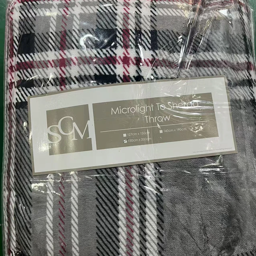 MT-2024067灰红细条纹格子毛毯200*150