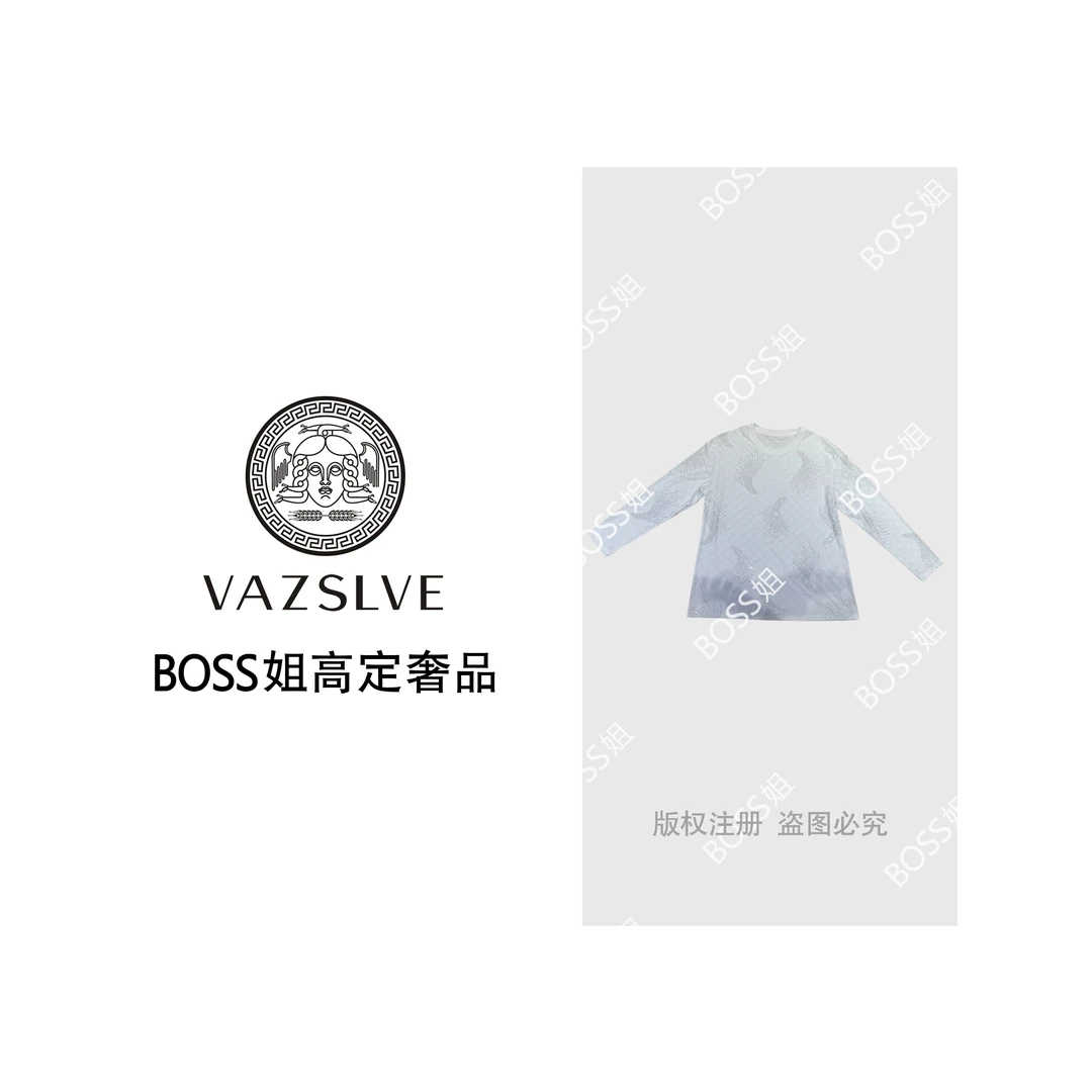 【VAZSLVE/全新奢品】捡漏 满印暗纹烫钻T恤长袖设计时尚感拉满2107