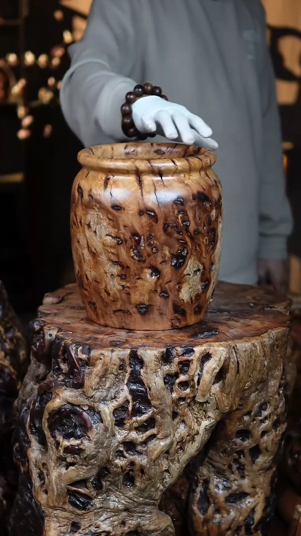 枣木百年鸡心枣木画缸（高度25，直径26）