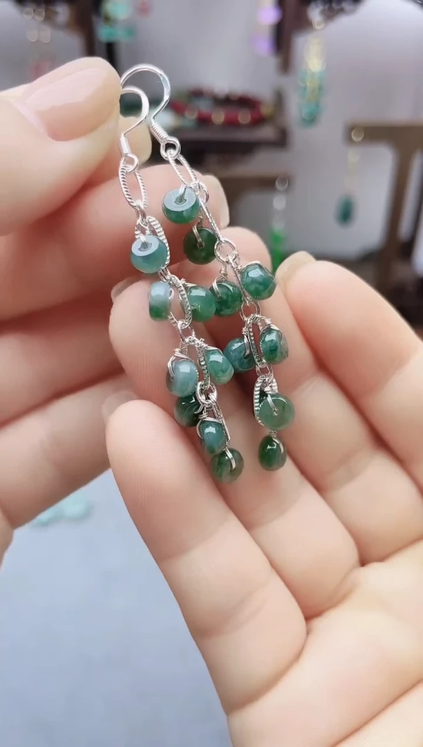 银S925镶嵌翡翠耳饰827000