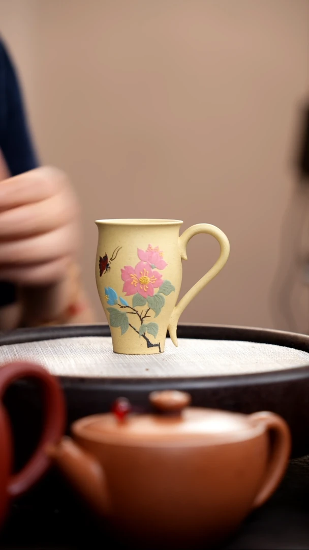 茶壶紫砂本山绿宝瓶手把杯粉花