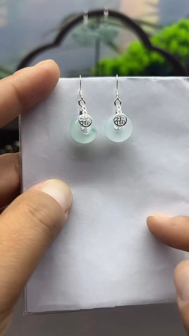 未镶嵌石英质玉（天山翠）耳饰003