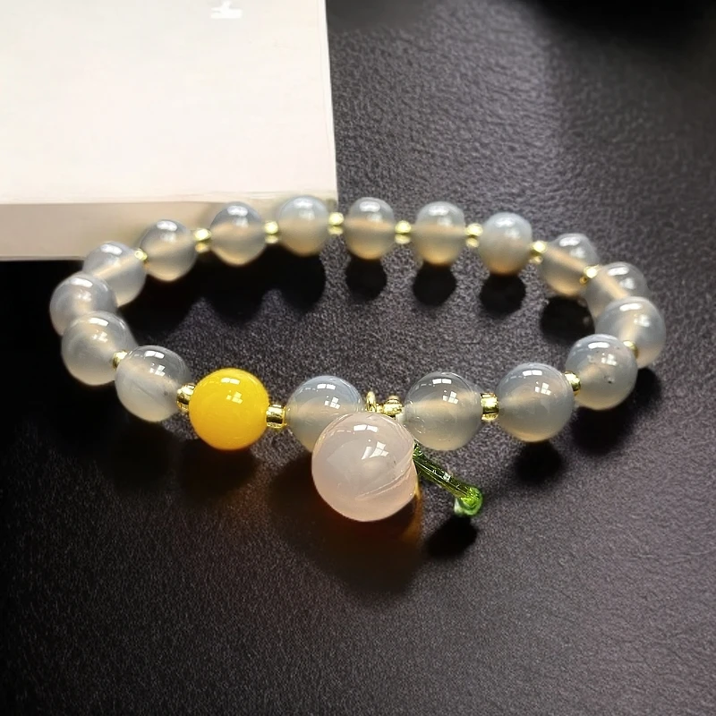 A030-天然烟灰紫手串水蜜桃吊坠原创设计款轻奢百搭手串