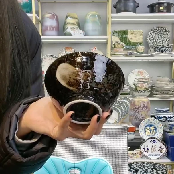 【单支】日本进口美浓烧市原粗陶斗笠碗13cm-明世荒刷毛