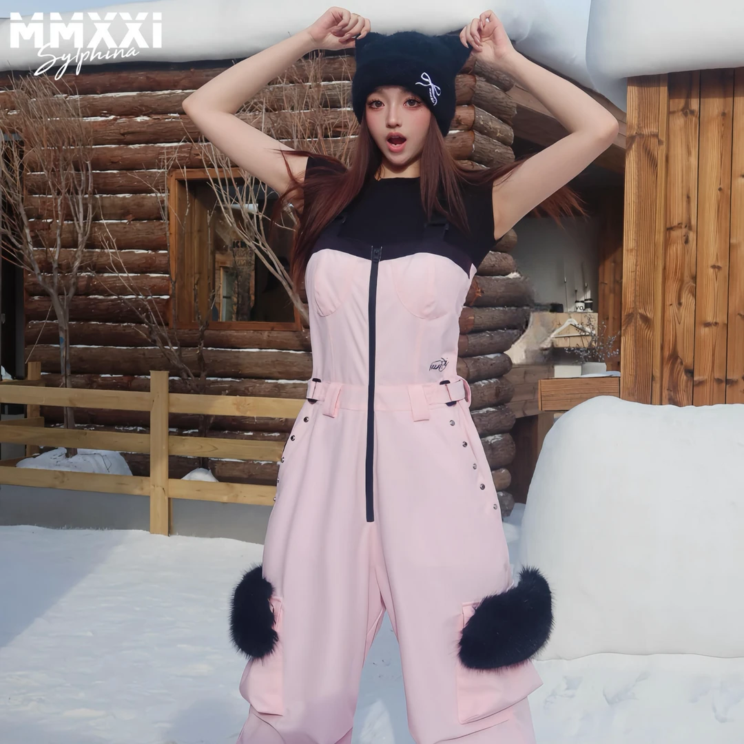 MMXXi【暗夜小恶魔】粉色防水修身装备背带雪裤3L滑雪服女款